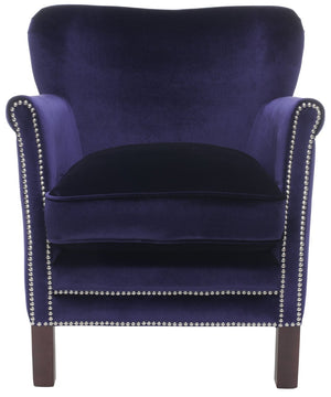 Safavieh Jenny Arm Chair In Royal Blue Velvet With Silver Nailheads - Elegant Accent For Any Space MCR4543D