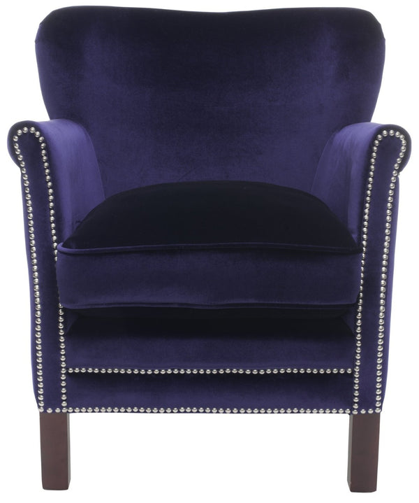 Safavieh Jenny Arm Chair In Royal Blue Velvet With Silver Nailheads - Elegant Accent For Any Space MCR4543D