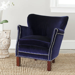Safavieh Jenny Arm Chair In Royal Blue Velvet With Silver Nailheads - Elegant Accent For Any Space MCR4543D