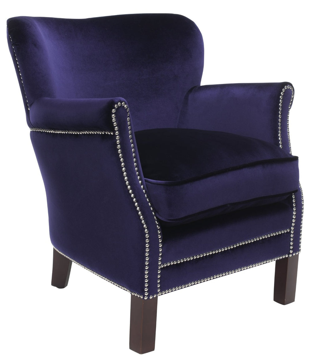 Safavieh Jenny Arm Chair In Royal Blue Velvet With Silver Nailheads - Elegant Accent For Any Space MCR4543D