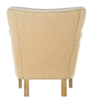 Safavieh Jenny Two-Toned Wing-Back Arm Chair With Black Nail Heads & White-Washed Birch Legs For Modern Homes MCR4543F