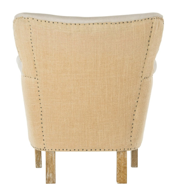 Safavieh Jenny Two-Toned Wing-Back Arm Chair With Black Nail Heads & White-Washed Birch Legs For Modern Homes MCR4543F