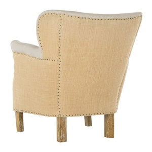 Safavieh Jenny Two-Toned Wing-Back Arm Chair With Black Nail Heads & White-Washed Birch Legs For Modern Homes MCR4543F