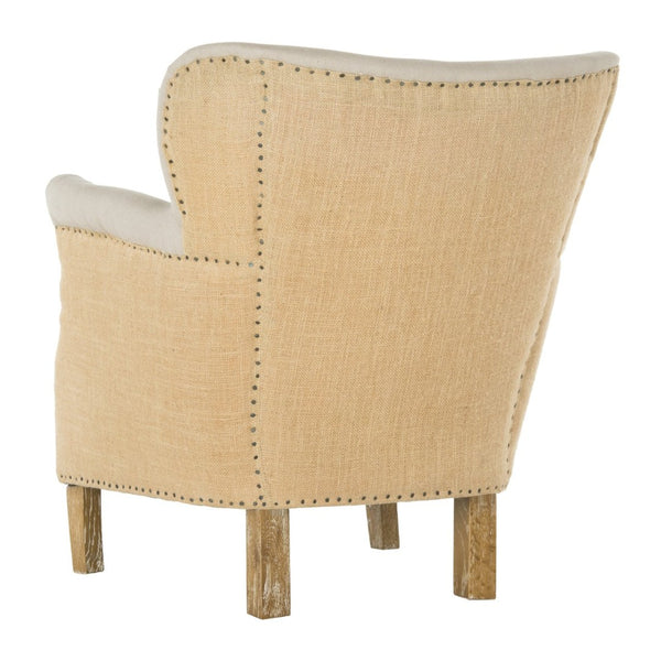 Safavieh Jenny Two-Toned Wing-Back Arm Chair With Black Nail Heads & White-Washed Birch Legs For Modern Homes MCR4543F