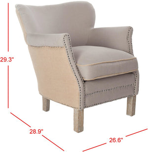 Safavieh Jenny Two-Toned Wing-Back Arm Chair With Black Nail Heads & White-Washed Birch Legs For Modern Homes MCR4543F