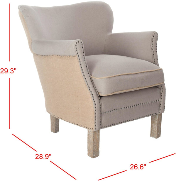 Safavieh Jenny Two-Toned Wing-Back Arm Chair With Black Nail Heads & White-Washed Birch Legs For Modern Homes MCR4543F