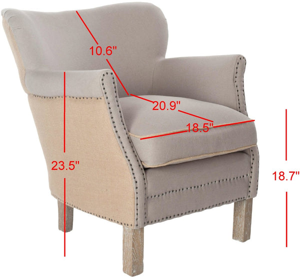 Safavieh Jenny Two-Toned Wing-Back Arm Chair With Black Nail Heads & White-Washed Birch Legs For Modern Homes MCR4543F