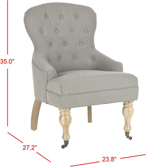 Safavieh Falcon Tufted Arm Chair - Elegant Granite Grey Linen Accent For Living Rooms, Bedrooms & Nooks MCR4544C