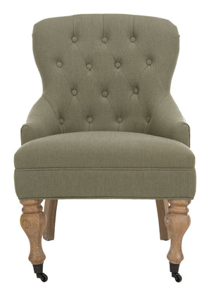 Safavieh Falcon Tufted Arm Chair - Elegant Granite Grey Linen Accent For Living Rooms, Bedrooms & Nooks MCR4544C