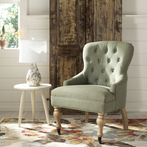 Safavieh Falcon Tufted Arm Chair - Elegant Granite Grey Linen Accent For Living Rooms, Bedrooms & Nooks MCR4544C