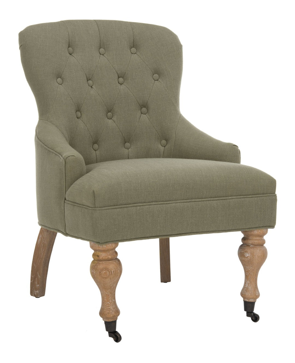 Safavieh Falcon Tufted Arm Chair - Elegant Granite Grey Linen Accent For Living Rooms, Bedrooms & Nooks MCR4544C
