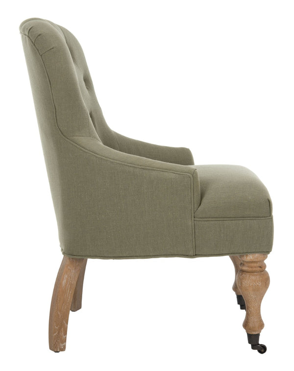 Safavieh Falcon Tufted Arm Chair - Elegant Granite Grey Linen Accent For Living Rooms, Bedrooms & Nooks MCR4544C