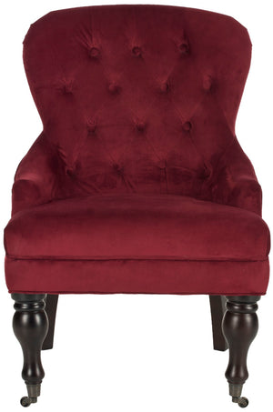 Safavieh Falcon Tufted Arm Chair - Luxurious Red Velvet Accent Chair With Diamond Tufting & Casters For Mobility MCR4544E