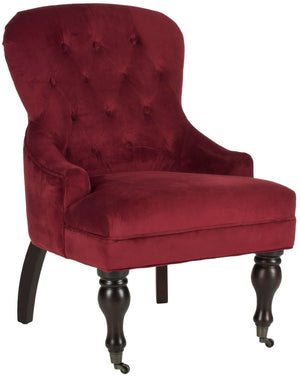 Safavieh Falcon Tufted Arm Chair - Luxurious Red Velvet Accent Chair With Diamond Tufting & Casters For Mobility MCR4544E