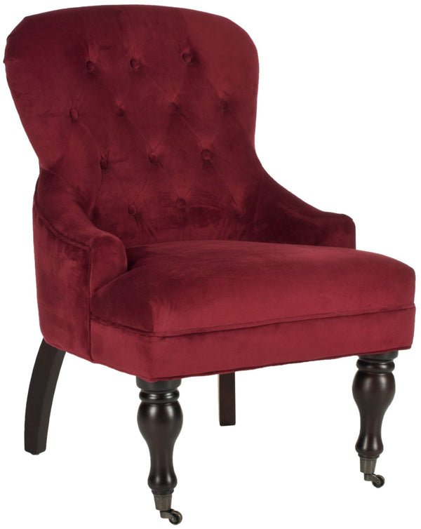 Safavieh Falcon Tufted Arm Chair - Luxurious Red Velvet Accent Chair With Diamond Tufting & Casters For Mobility MCR4544E