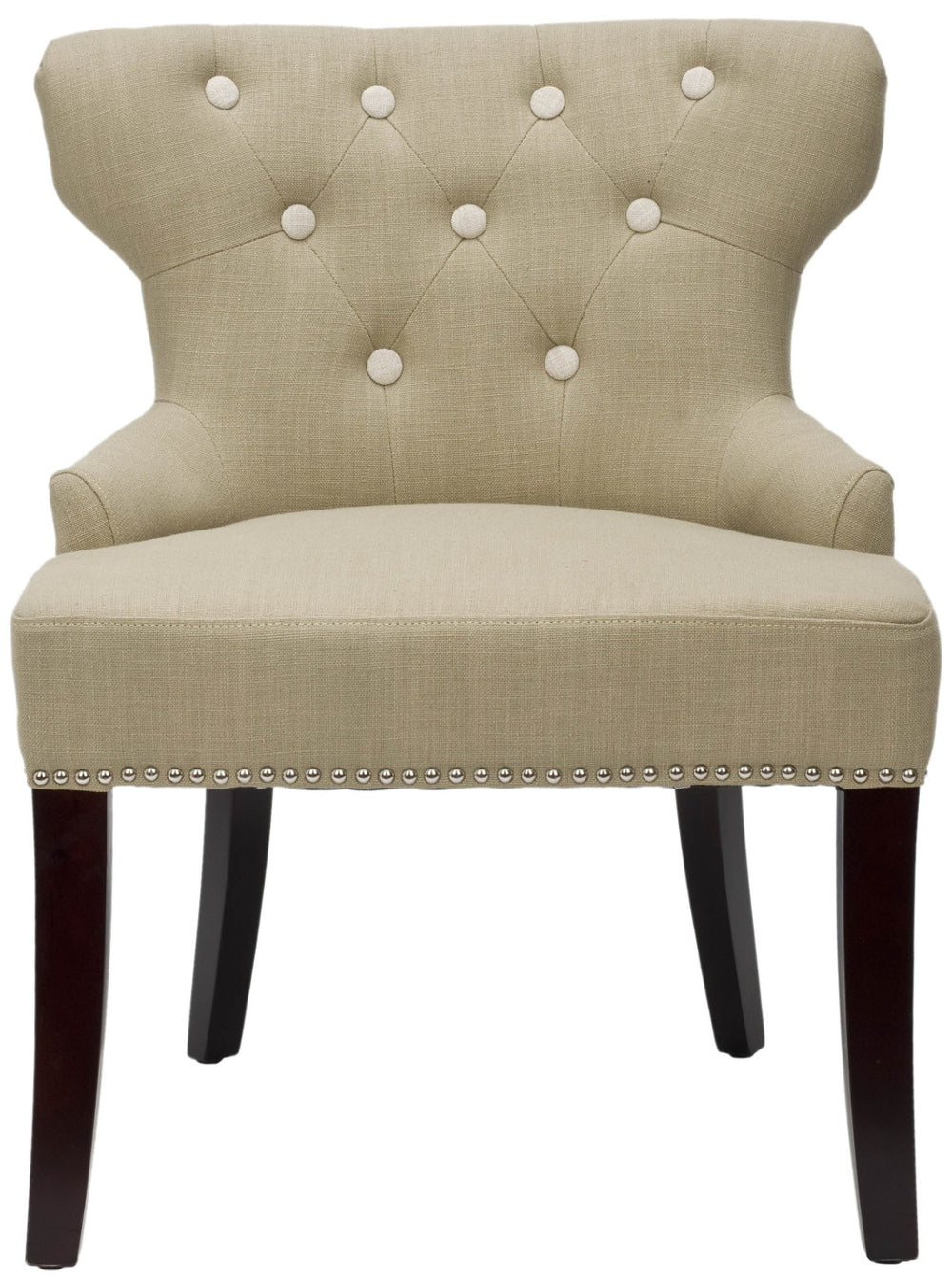 Safavieh Jake Chair - Compact Wing-Back Accent Chair In Sunflower Beige With Silver Nailhead Trim & Tufted Detail MCR4545A