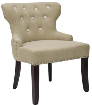 Safavieh Jake Chair - Compact Wing-Back Accent Chair In Sunflower Beige With Silver Nailhead Trim & Tufted Detail MCR4545A