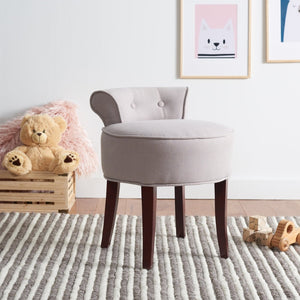Safavieh Georgia Vanity Stool - Elegant Button-Tufted Design With Birch Legs For Chic Comfort In Any Space Taupe MCR4546A
