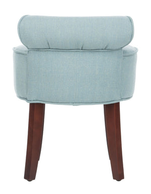 Safavieh Georgia Vanity Stool - Elegant Button-Tufted Design With Birch Legs For Chic Comfort In Any Space Silver Blue / Cherry Mahogany MCR4546B