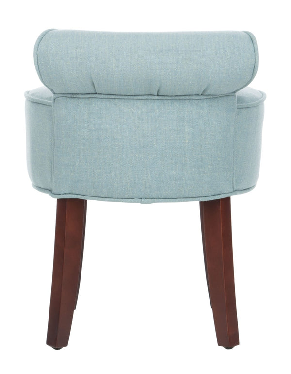 Safavieh Georgia Vanity Stool - Elegant Button-Tufted Design With Birch Legs For Chic Comfort In Any Space Silver Blue / Cherry Mahogany MCR4546B