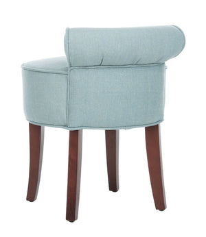 Safavieh Georgia Vanity Stool - Elegant Button-Tufted Design With Birch Legs For Chic Comfort In Any Space Silver Blue / Cherry Mahogany MCR4546B