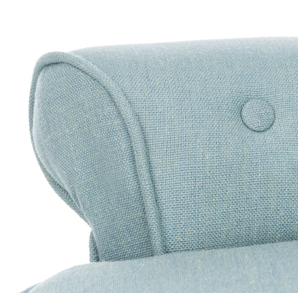 Safavieh Georgia Vanity Stool - Elegant Button-Tufted Design With Birch Legs For Chic Comfort In Any Space Silver Blue / Cherry Mahogany MCR4546B