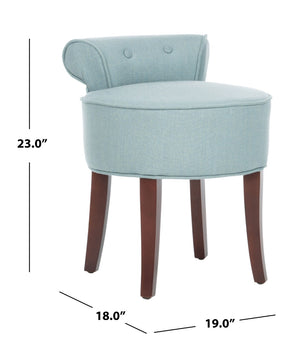 Safavieh Georgia Vanity Stool - Elegant Button-Tufted Design With Birch Legs For Chic Comfort In Any Space Silver Blue / Cherry Mahogany MCR4546B