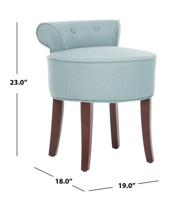 Safavieh Georgia Vanity Stool - Elegant Button-Tufted Design With Birch Legs For Chic Comfort In Any Space Silver Blue / Cherry Mahogany MCR4546B