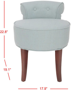 Safavieh Georgia Vanity Stool - Elegant Button-Tufted Design With Birch Legs For Chic Comfort In Any Space Silver Blue / Cherry Mahogany MCR4546B