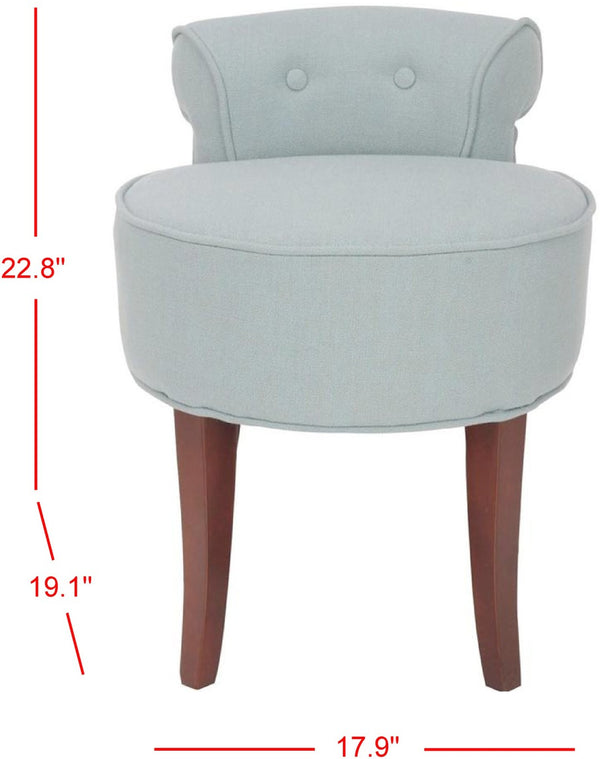 Safavieh Georgia Vanity Stool - Elegant Button-Tufted Design With Birch Legs For Chic Comfort In Any Space Silver Blue / Cherry Mahogany MCR4546B