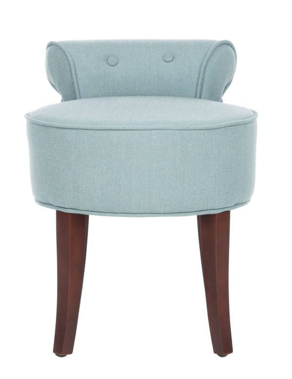 Safavieh Georgia Vanity Stool - Elegant Button-Tufted Design With Birch Legs For Chic Comfort In Any Space Silver Blue / Cherry Mahogany MCR4546B