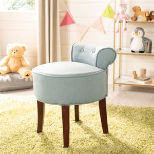 Safavieh Georgia Vanity Stool - Elegant Button-Tufted Design With Birch Legs For Chic Comfort In Any Space Silver Blue / Cherry Mahogany MCR4546B