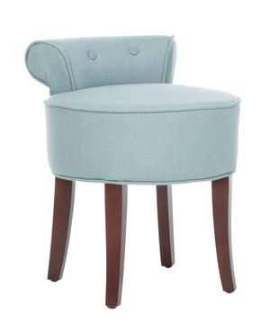 Safavieh Georgia Vanity Stool - Elegant Button-Tufted Design With Birch Legs For Chic Comfort In Any Space Silver Blue / Cherry Mahogany MCR4546B