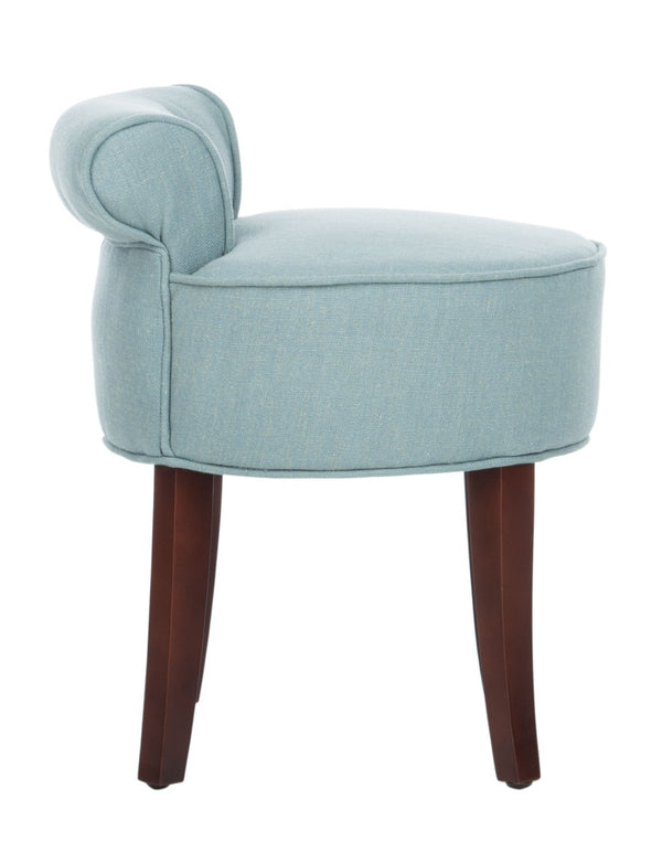 Safavieh Georgia Vanity Stool - Elegant Button-Tufted Design With Birch Legs For Chic Comfort In Any Space Silver Blue / Cherry Mahogany MCR4546B