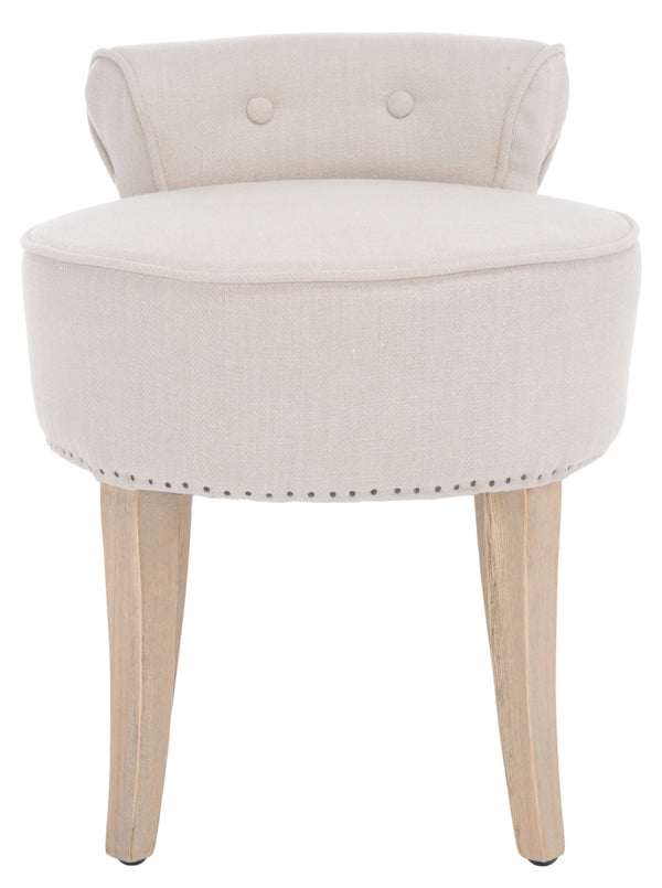 Safavieh Georgia Vanity Stool - Elegant Button-Tufted Design With Birch Legs For Chic Comfort In Any Space Beige MCR4546G