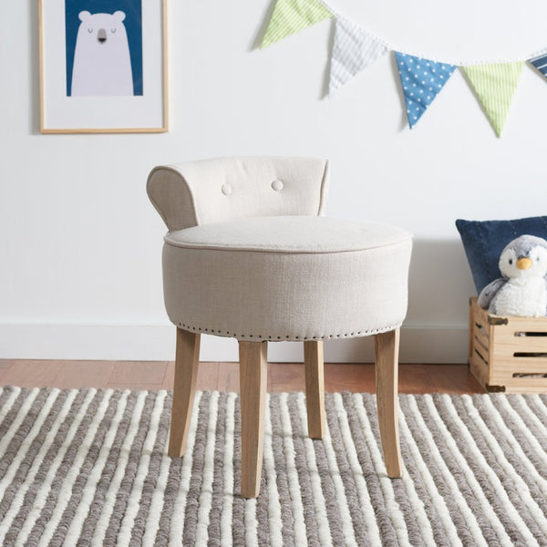 Safavieh Georgia Vanity Stool - Elegant Button-Tufted Design With Birch Legs For Chic Comfort In Any Space Beige MCR4546G