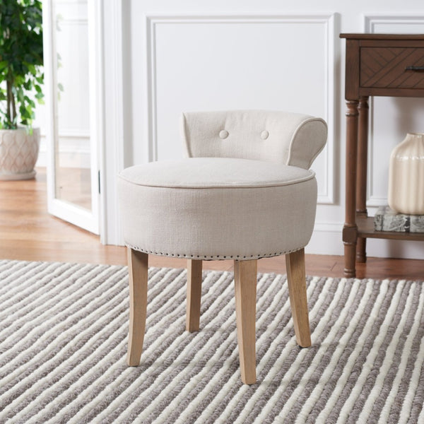Safavieh Georgia Vanity Stool - Elegant Button-Tufted Design With Birch Legs For Chic Comfort In Any Space Beige MCR4546G