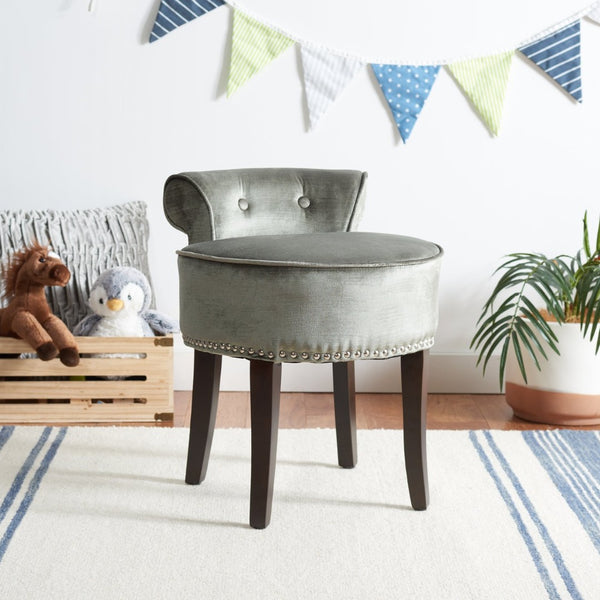 Safavieh Georgia Vanity Stool - Elegant Button-Tufted Design With Birch Legs For Chic Comfort In Any Space Sage MCR4546H