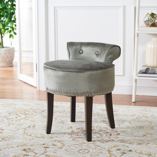 Safavieh Georgia Vanity Stool - Elegant Button-Tufted Design With Birch Legs For Chic Comfort In Any Space Sage MCR4546H