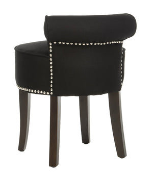 Safavieh Georgia Vanity Stool - Elegant Button-Tufted Design With Birch Legs For Chic Comfort In Any Space Black MCR4546J