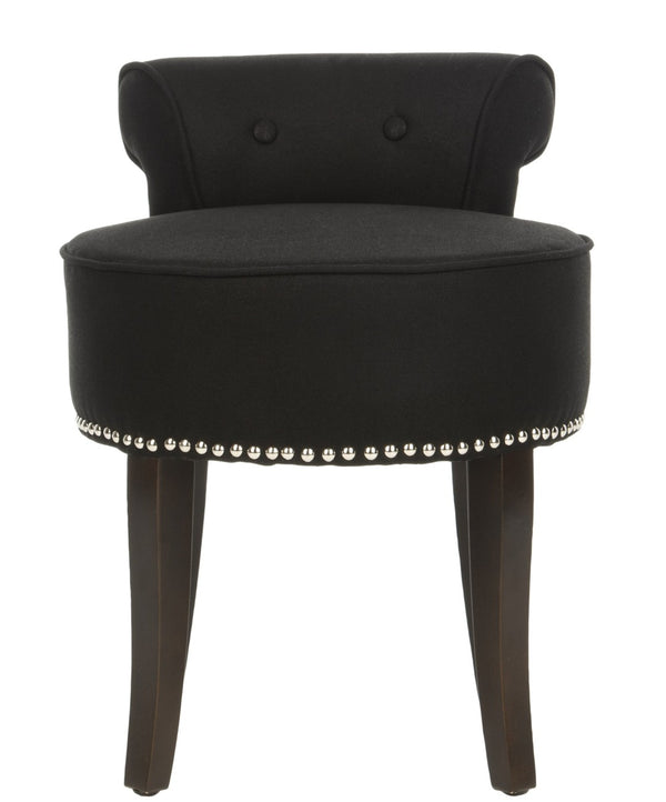 Safavieh Georgia Vanity Stool - Elegant Button-Tufted Design With Birch Legs For Chic Comfort In Any Space Black MCR4546J