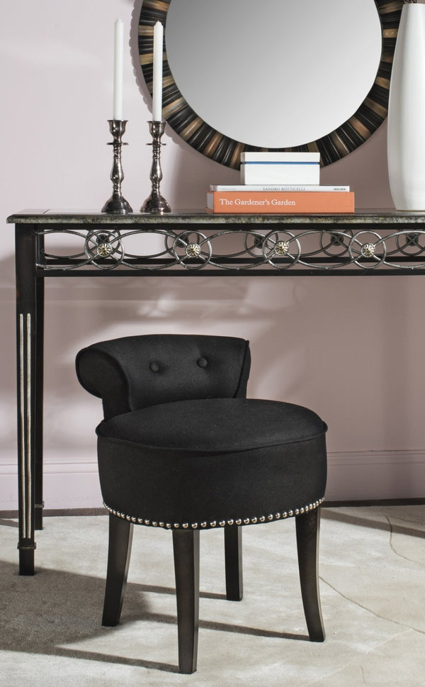 Safavieh Georgia Vanity Stool - Elegant Button-Tufted Design With Birch Legs For Chic Comfort In Any Space Black MCR4546J