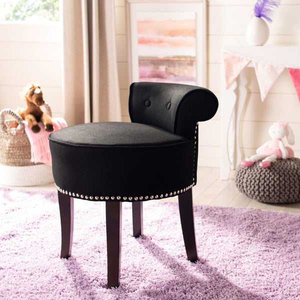 Safavieh Georgia Vanity Stool - Elegant Button-Tufted Design With Birch Legs For Chic Comfort In Any Space Black MCR4546J