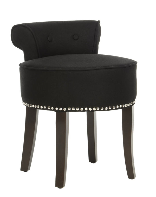 Safavieh Georgia Vanity Stool - Elegant Button-Tufted Design With Birch Legs For Chic Comfort In Any Space Black MCR4546J