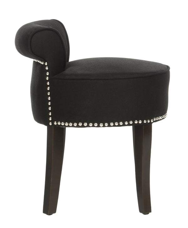 Safavieh Georgia Vanity Stool - Elegant Button-Tufted Design With Birch Legs For Chic Comfort In Any Space Black MCR4546J