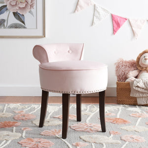Safavieh Georgia Vanity Stool - Elegant Button-Tufted Design With Birch Legs For Chic Comfort In Any Space Blush MCR4546K
