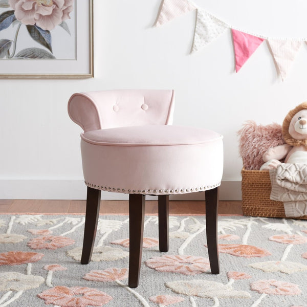 Safavieh Georgia Vanity Stool - Elegant Button-Tufted Design With Birch Legs For Chic Comfort In Any Space Blush MCR4546K