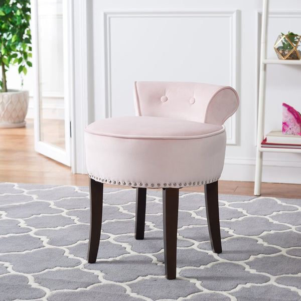Safavieh Georgia Vanity Stool - Elegant Button-Tufted Design With Birch Legs For Chic Comfort In Any Space Blush MCR4546K