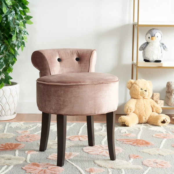 Safavieh Georgia Vanity Stool - Elegant Button-Tufted Design With Birch Legs For Chic Comfort In Any Space Champagne MCR4546Q