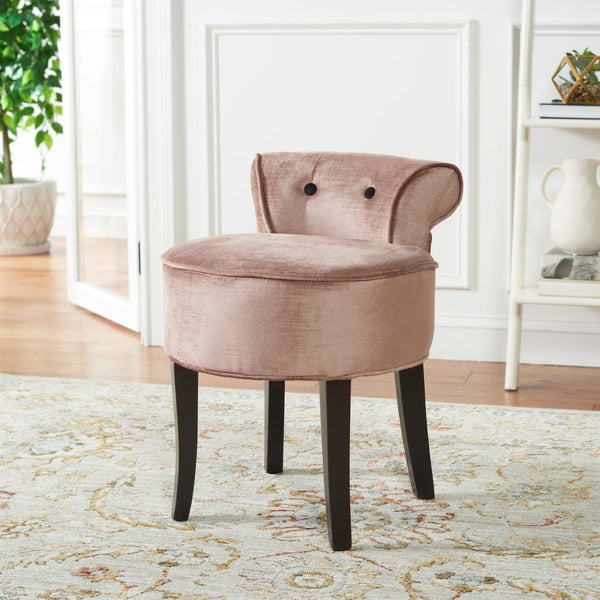 Safavieh Georgia Vanity Stool - Elegant Button-Tufted Design With Birch Legs For Chic Comfort In Any Space Champagne MCR4546Q